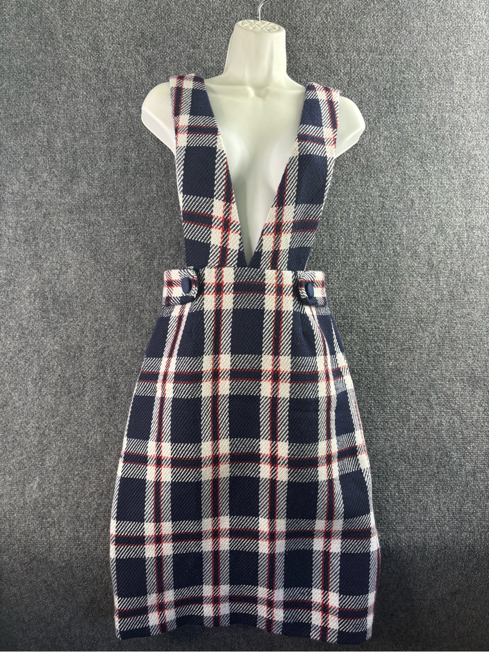 Dazzlin Navy Plaid Suspender Pinafore Dress
